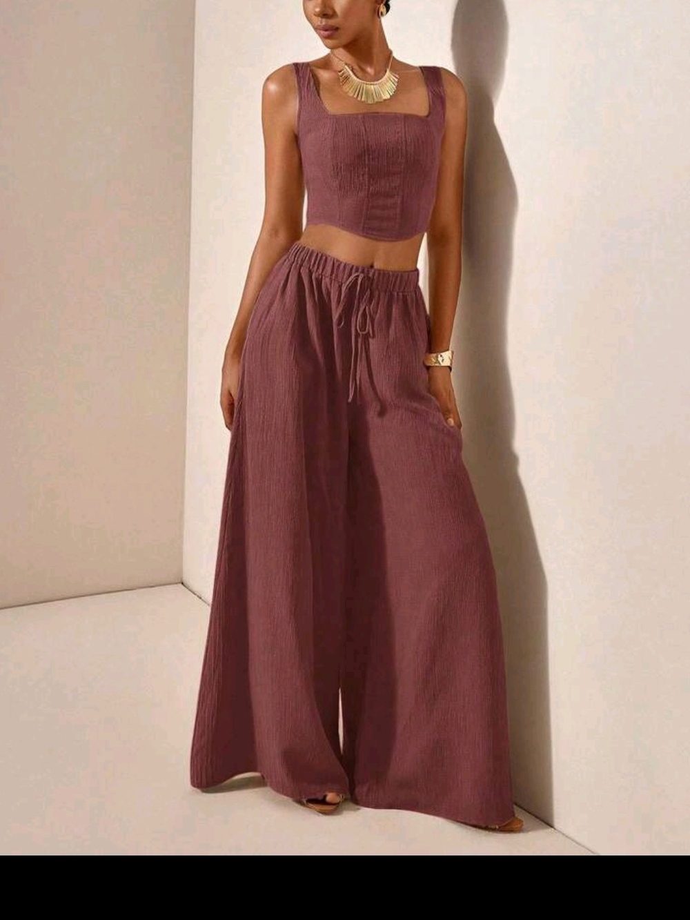 SHEIN Mauve Wide-Leg Pants with Matching Cropped Tank